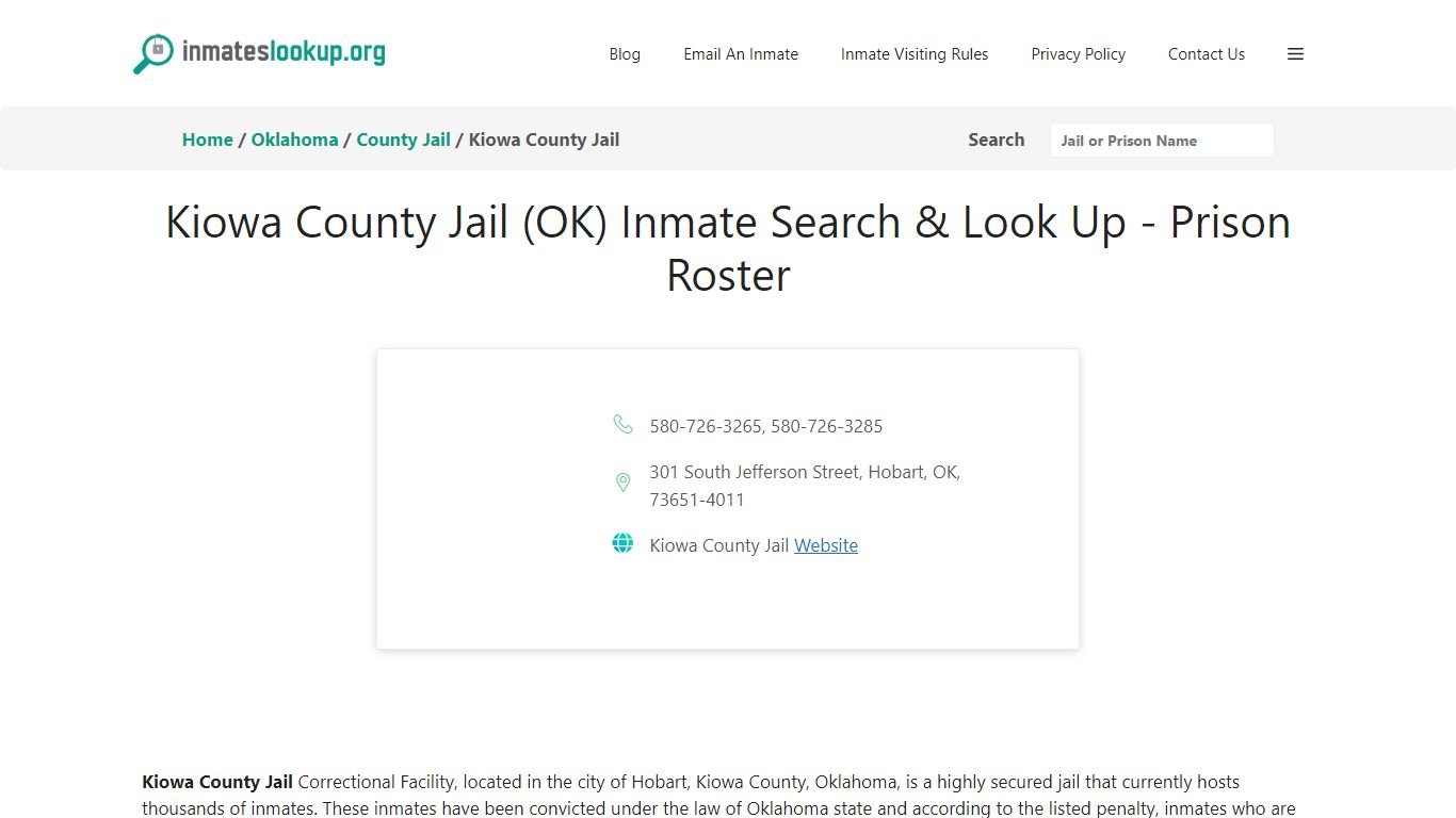 Kiowa County Jail (OK) Inmate Search & Look Up - Prison Roster